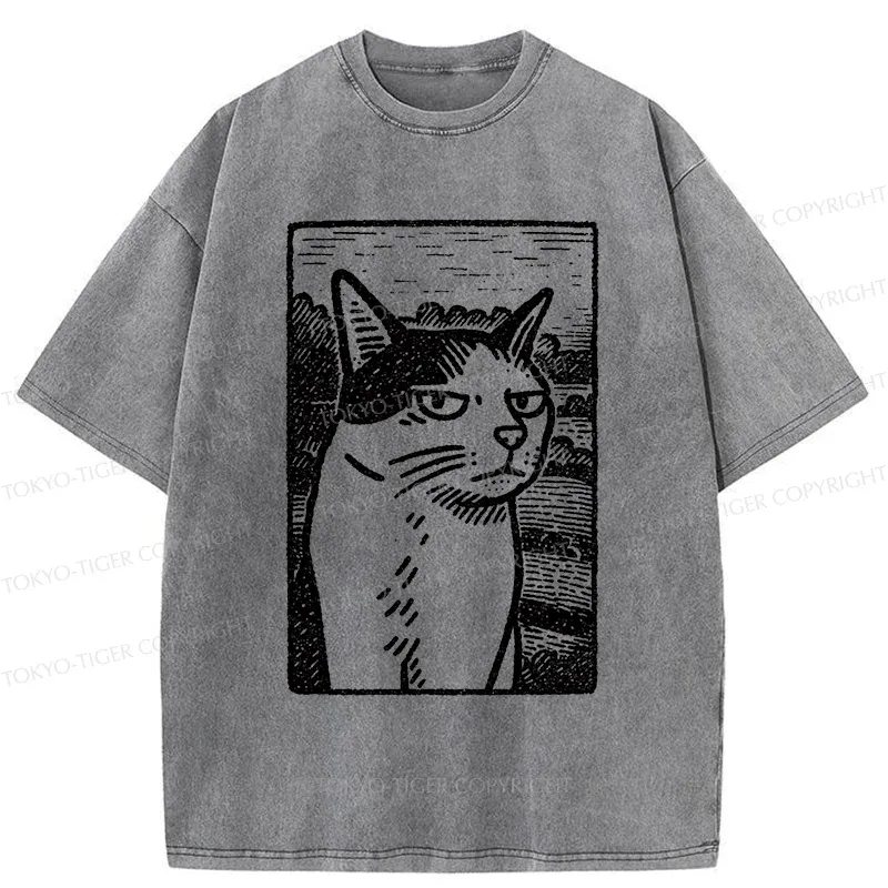 Tokyo-Tiger Cat's Hateful Eyes Washed T-Shirt