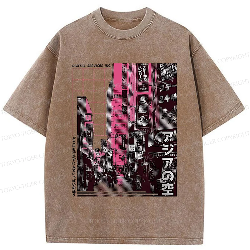 Tokyo-Tiger Tokyo Street Scene Washed T-Shirt