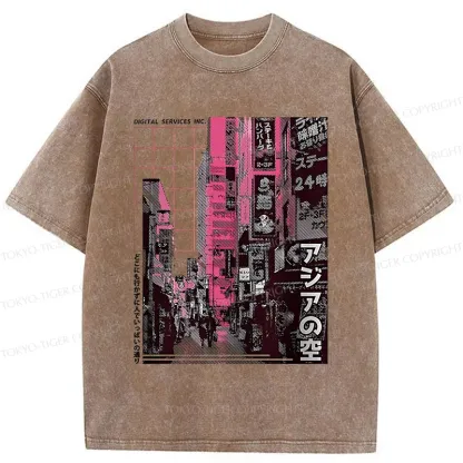Tokyo-Tiger Tokyo Street Scene Washed T-Shirt