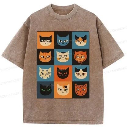 Tokyo-Tiger Cat Stamps Washed T-Shirt