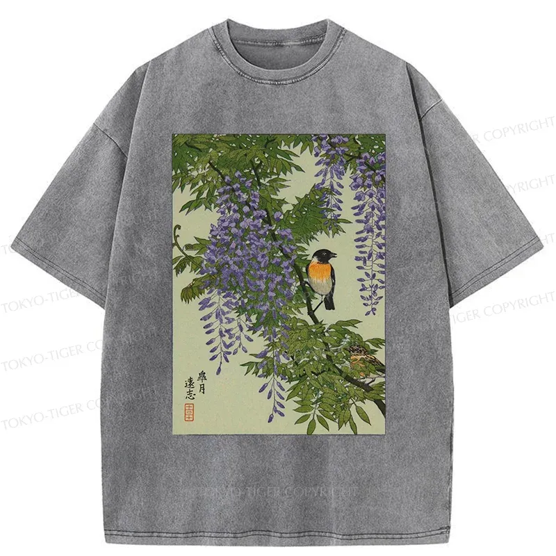 Tokyo-Tiger Wisteria Painting Washed T-Shirt