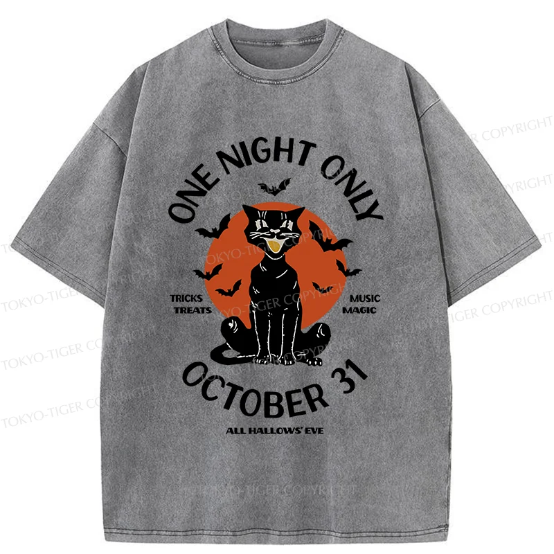 Tokyo-Tiger Halloween Black Cat Washed T-Shirt