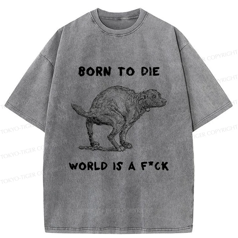 Tokyo-Tiger Dog Pooping Funny Washed T-Shirt