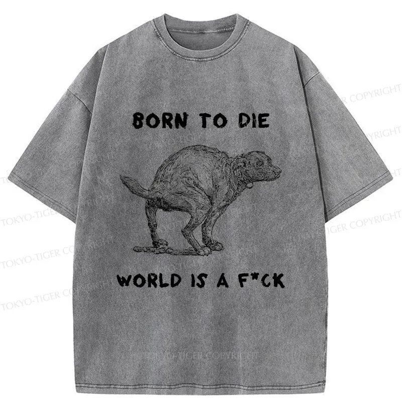 Tokyo-Tiger Dog Pooping Funny Washed T-Shirt