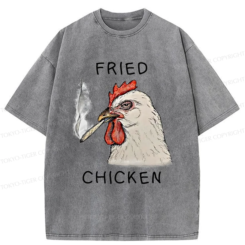 Tokyo-Tiger Fried Chicken Funny Washed T-Shirt