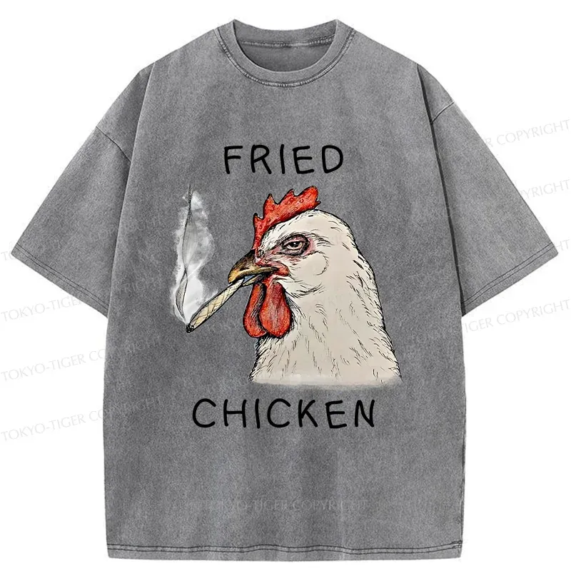 Tokyo-Tiger Fried Chicken Funny Washed T-Shirt