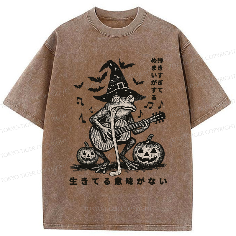 Tokyo-Tiger Funny Frog Guitarist Washed T-Shirt