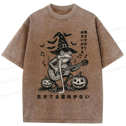 Tokyo-Tiger Funny Frog Guitarist Washed T-Shirt