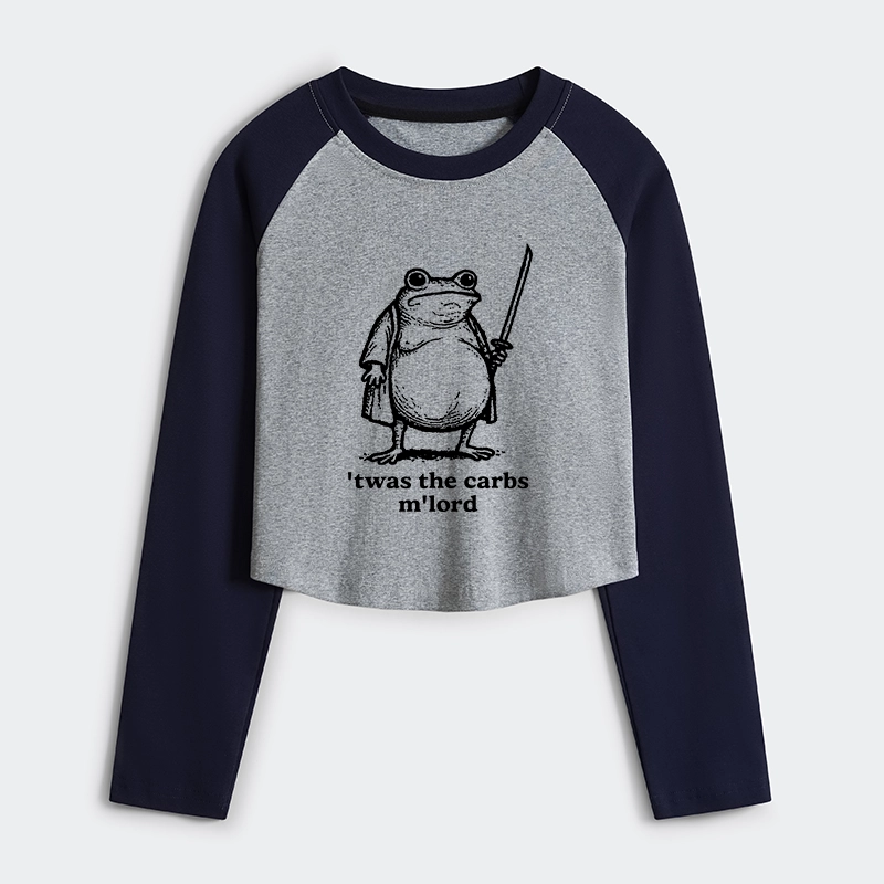 Tokyo-Tiger Funny Fat Samurai Frog Women's Crop Raglan T-Shirt