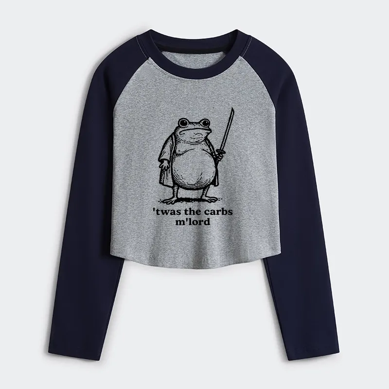 Tokyo-Tiger Funny Fat Samurai Frog Women's Crop Raglan T-Shirt