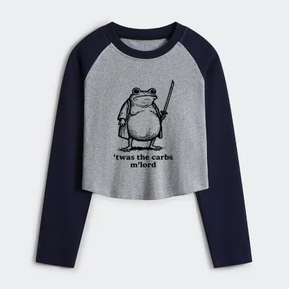 Tokyo-Tiger Funny Fat Samurai Frog Women's Crop Raglan T-Shirt