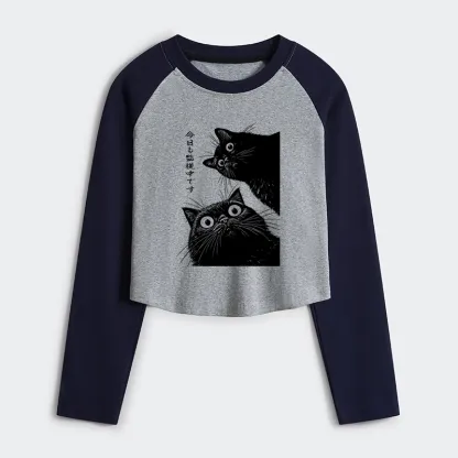 Tokyo-Tiger The Cat Is Watching Today Women's Crop Raglan T-Shirt