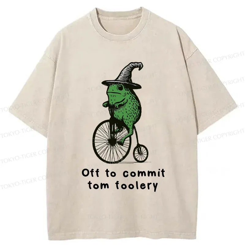 Tokyo-Tiger Frog Riding Penny-farthing Washed T-Shirt