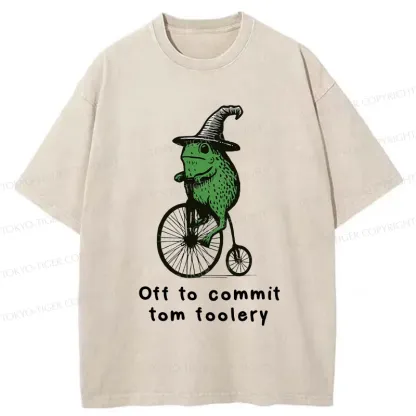Tokyo-Tiger Frog Riding Penny-farthing Washed T-Shirt