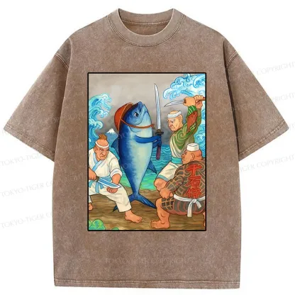 Tokyo-Tiger Tuna VS Human Washed T-Shirt