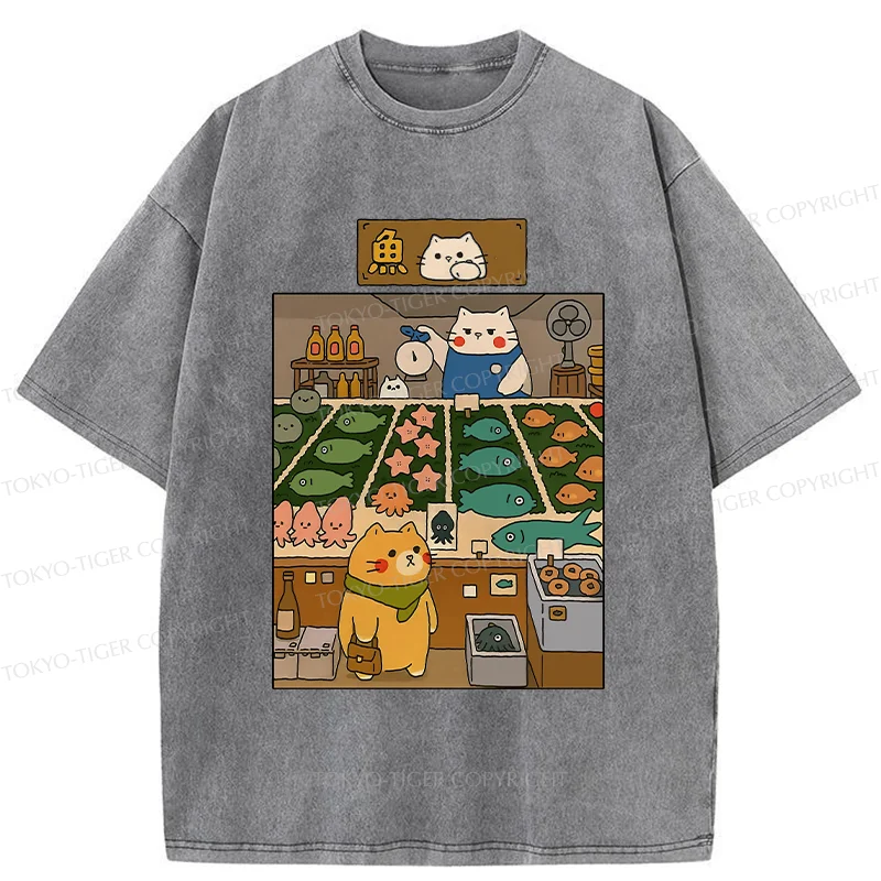 Tokyo-Tiger Cat's Fish Market Washed T-Shirt