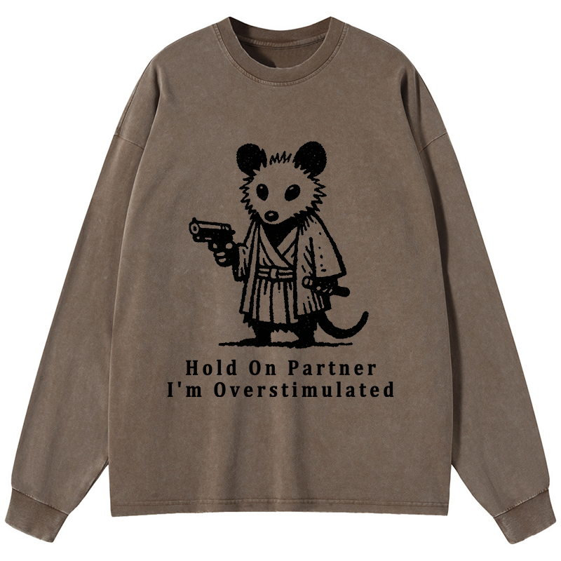 Tokyo-Tiger Funny Possum Samurai Washed Long Sleeve T-Shirt