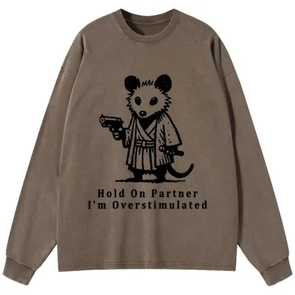 Tokyo-Tiger Funny Possum Samurai Washed Long Sleeve T-Shirt