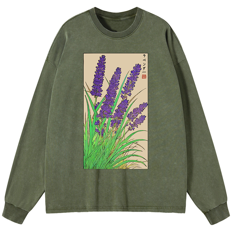 Tokyo-Tiger Japanese Lavender Washed Long Sleeve T-Shirt