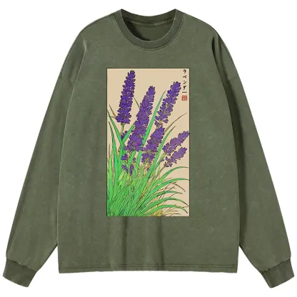 Tokyo-Tiger Japanese Lavender Washed Long Sleeve T-Shirt