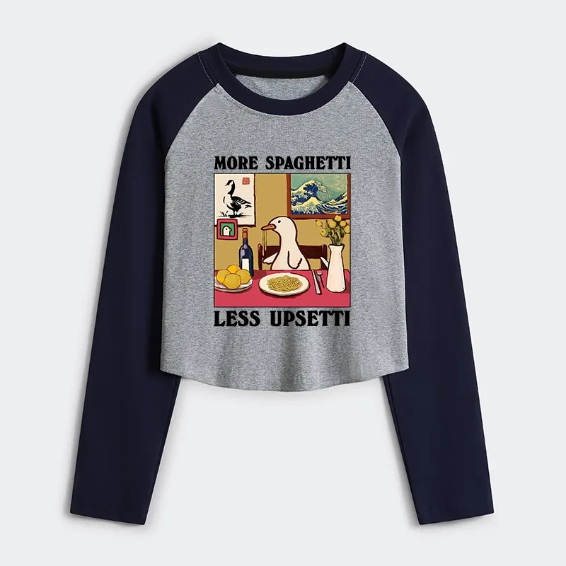 Tokyo-Tiger More Spaghetti Less Upsetti Goose Women's Crop Raglan T-Shirt