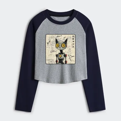 Tokyo-Tiger Robot Cat Women's Crop Raglan T-Shirt