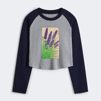 Tokyo-Tiger Japanese Lavender Women's Crop Raglan T-Shirt