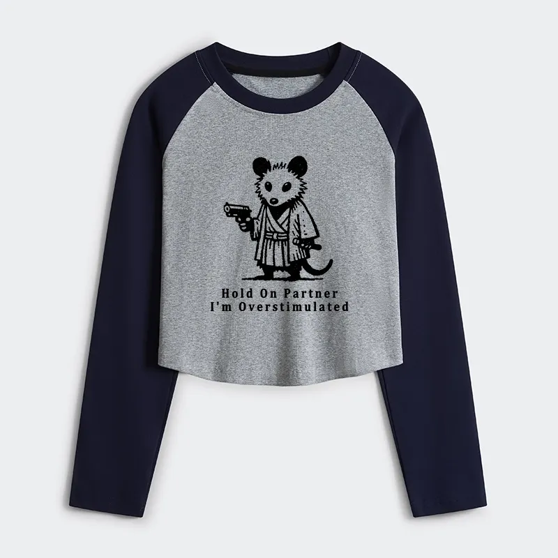 Tokyo-Tiger Funny Possum Samurai Women's Crop Raglan T-Shirt