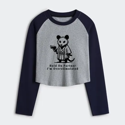 Tokyo-Tiger Funny Possum Samurai Women's Crop Raglan T-Shirt
