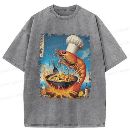 Tokyo-Tiger Shrimp Fried Rice Funny Washed T-Shirt