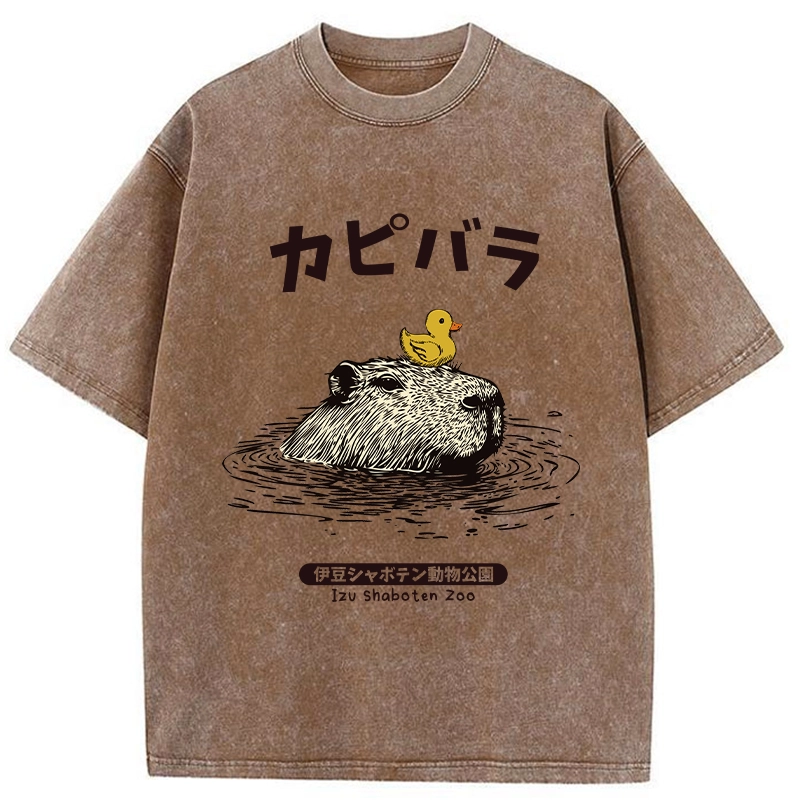 Tokyo-Tiger Relaxed Hot Spring Capybara Washed T-Shirt