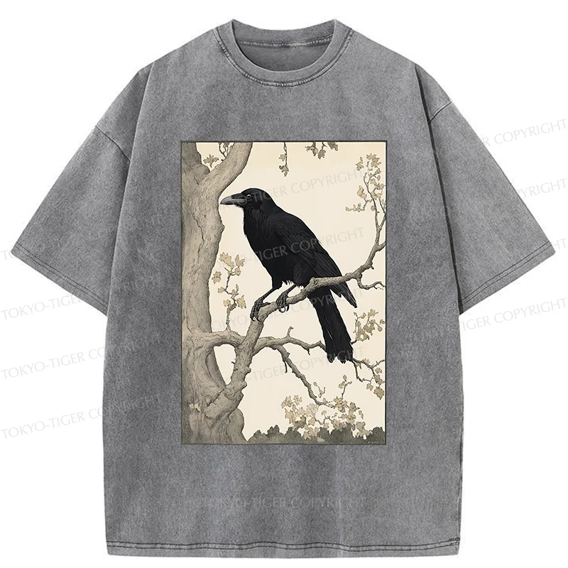 Tokyo-Tiger Ancient Painting Of Crow Washed T-Shirt