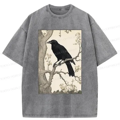 Tokyo-Tiger Ancient Painting Of Crow Washed T-Shirt