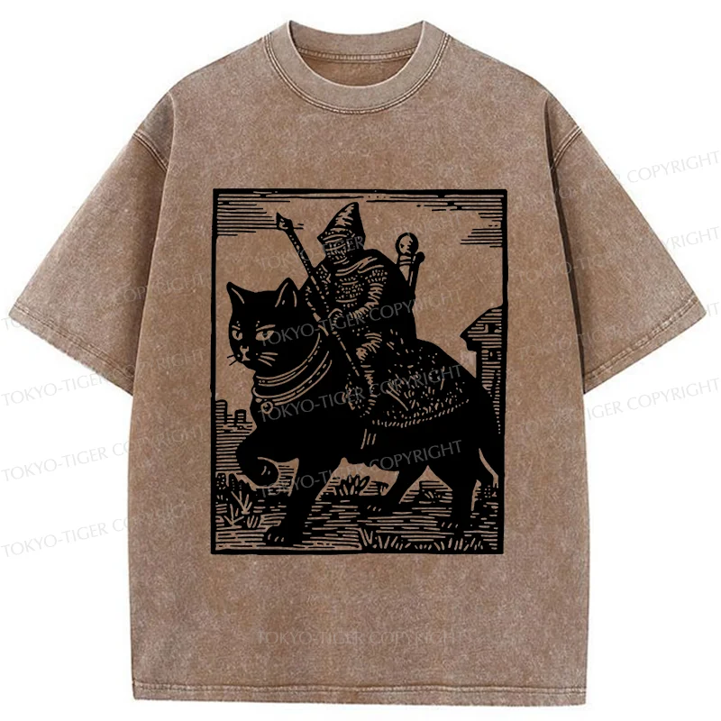 Tokyo-Tiger Knight Riding A Cat Washed T-Shirt