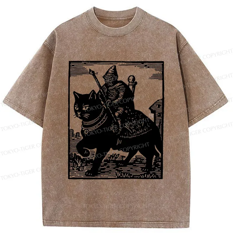 Tokyo-Tiger Knight Riding A Cat Washed T-Shirt