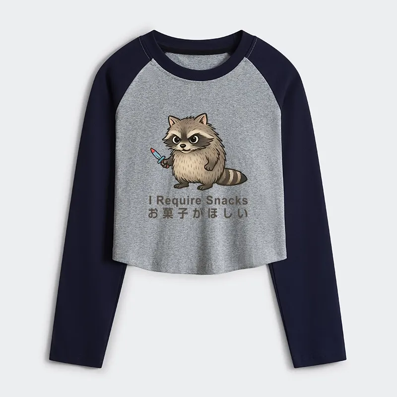 Tokyo-Tiger Raccoons Need Snacks Funny Women's Crop Raglan T-Shirt