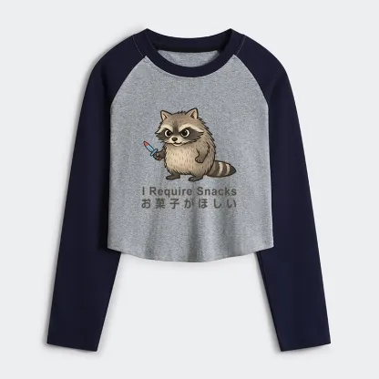 Tokyo-Tiger Raccoons Need Snacks Funny Women's Crop Raglan T-Shirt