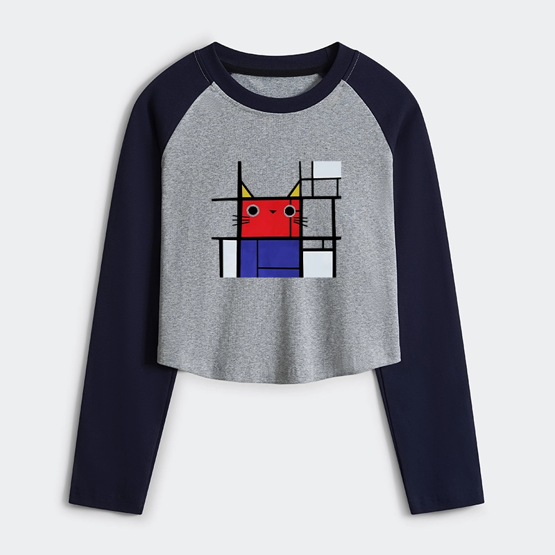 Tokyo-Tiger Abstract Art Cat Women's Crop Raglan T-Shirt