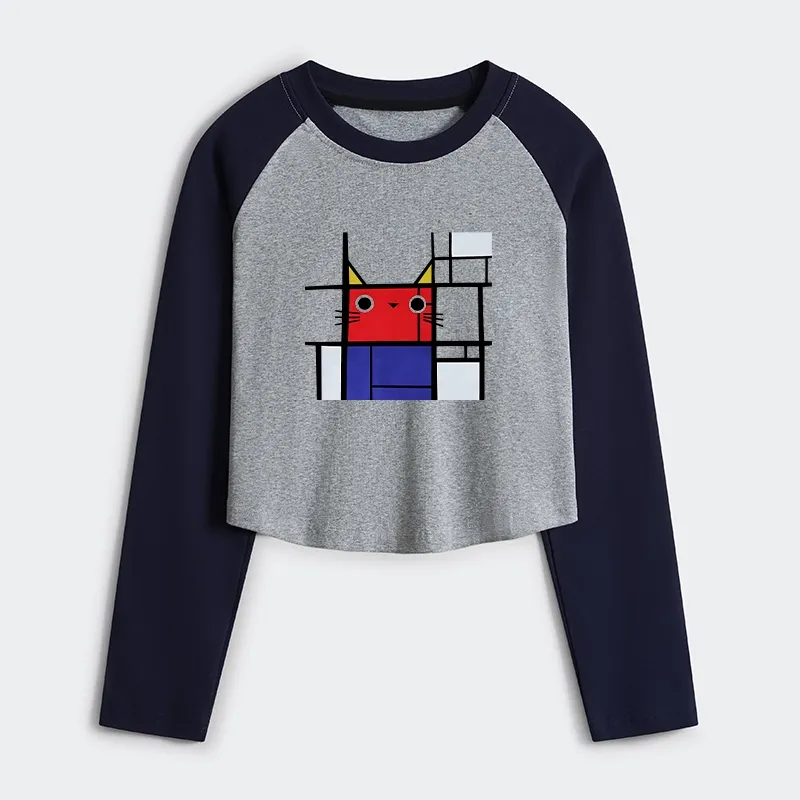 Tokyo-Tiger Abstract Art Cat Women's Crop Raglan T-Shirt