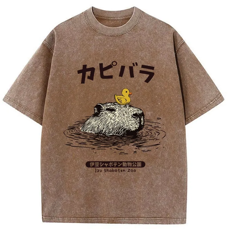 Tokyo-Tiger Relaxed Hot Spring Capybara Washed T-Shirt