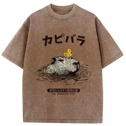 Tokyo-Tiger Relaxed Hot Spring Capybara Washed T-Shirt