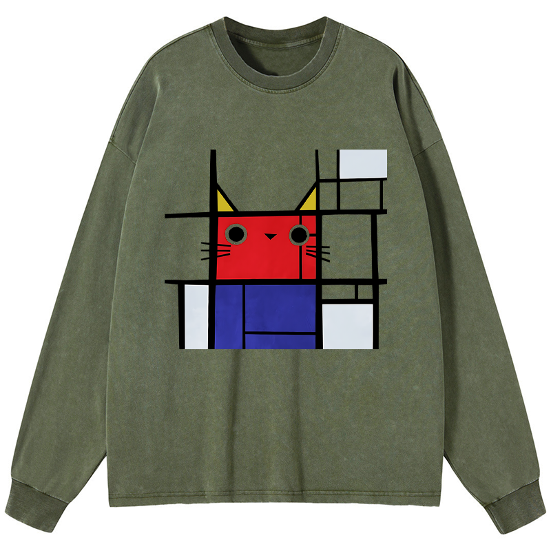 Tokyo-Tiger Abstract Art Cat Washed Long Sleeve T-Shirt