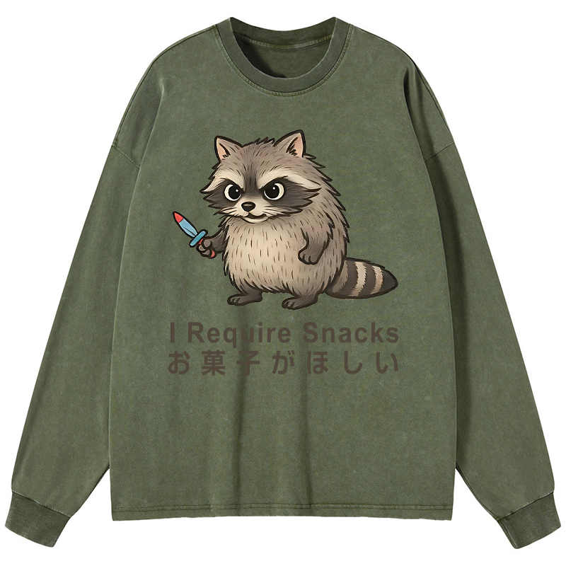 Tokyo-Tiger Raccoons Need Snacks Funny Washed Long Sleeve T-Shirt