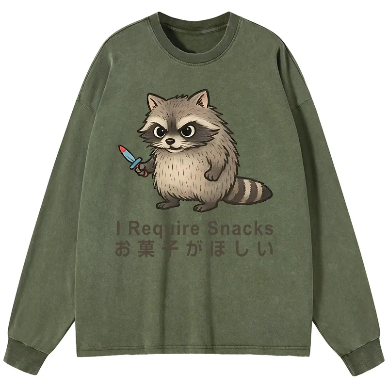 Tokyo-Tiger Raccoons Need Snacks Funny Washed Long Sleeve T-Shirt