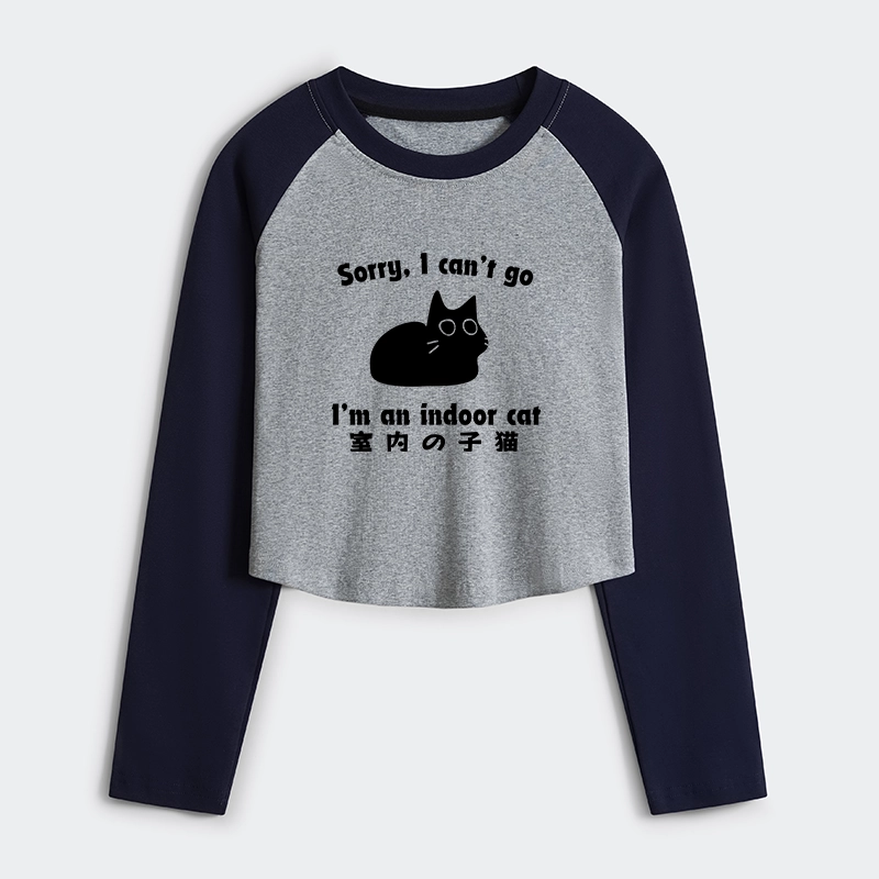 Tokyo-Tiger Indoor Kitten Women's Crop Raglan T-Shirt