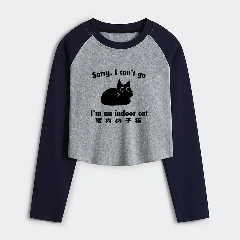 Tokyo-Tiger Indoor Kitten Women's Crop Raglan T-Shirt