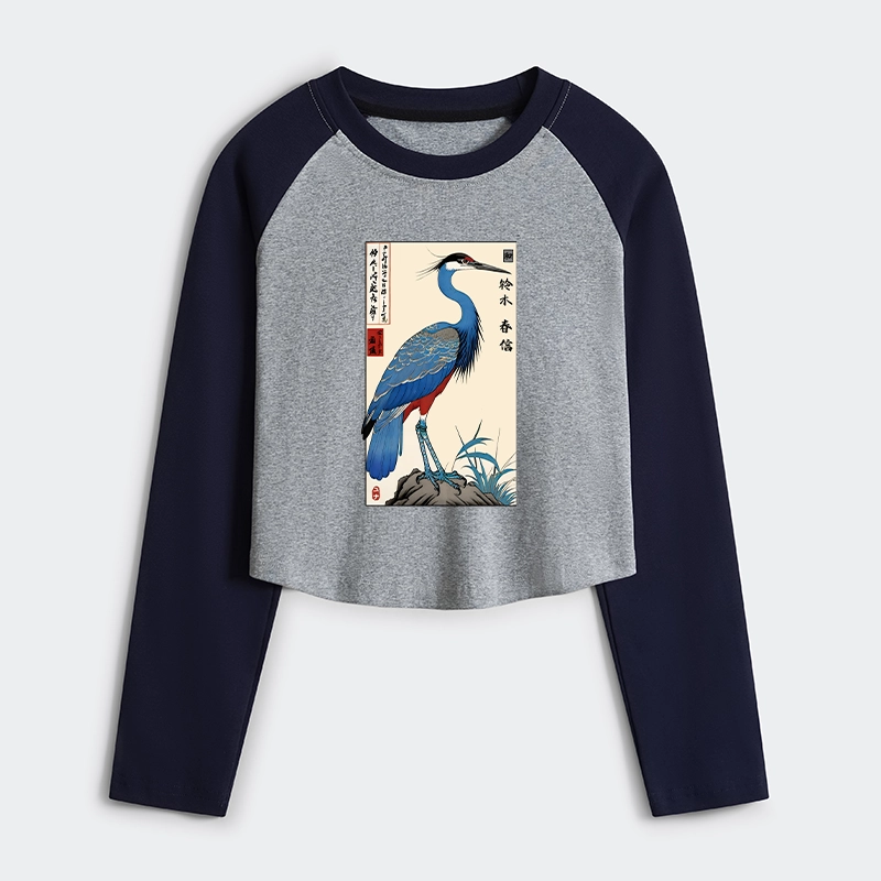 Tokyo-Tiger Colorful Crane Women's Crop Raglan T-Shirt