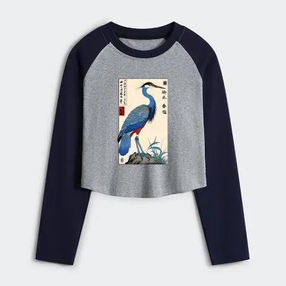 Tokyo-Tiger Colorful Crane Women's Crop Raglan T-Shirt