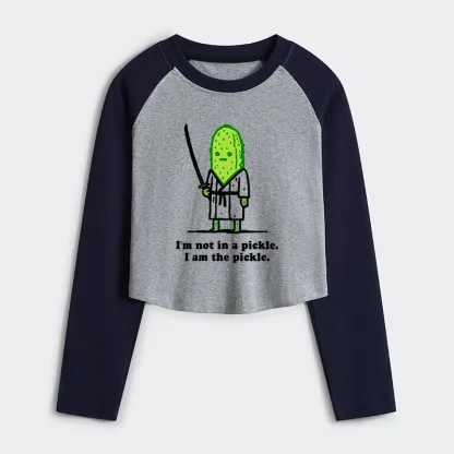 Tokyo-Tiger Funny Cucumber Samurai Women's Crop Raglan T-Shirt