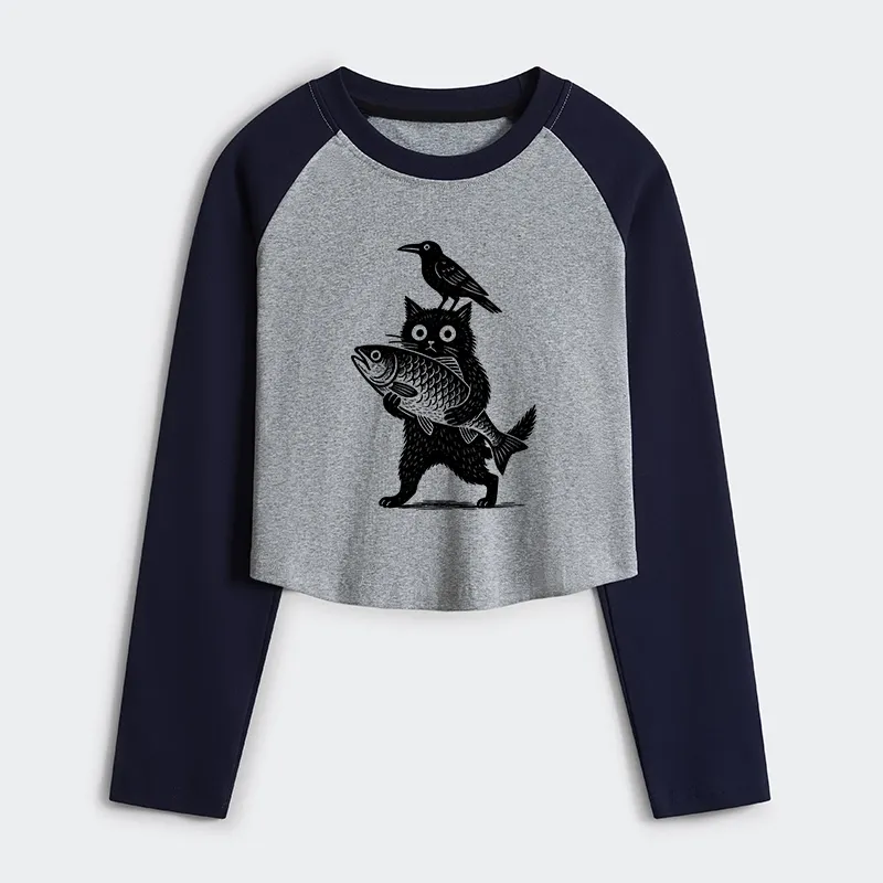 Tokyo-Tiger Black Animals Funny Women's Crop Raglan T-Shirt